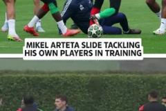 這訓(xùn)練氛圍阿爾特塔在鏟倒斯特林后，做俯臥撐懲罰