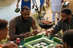 網(wǎng)友AI創(chuàng)作：當庫里來釣魚的時候，老詹已經(jīng)打上麻將了